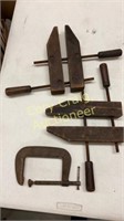 Old wood Clamps, c clamp, tiller guide, tiller