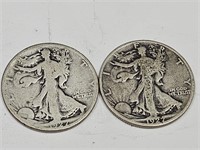 1923 S Walking Liberty 2 Silver Half Dollar Coins