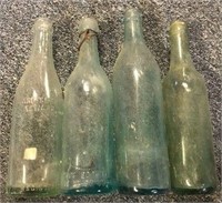 Vintage Aqua Blue & Green Marked Glass Bottles