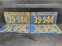 4 1953 VIRGINIA LICENSE PLATES