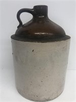 Brown and white stoneware crock jug