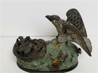 Vintage Bird Feeding Baby's Cast Iron Bank