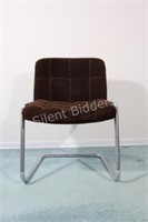 Vintage Chrome Frame Brown Velour Chair