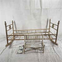 Antique baby doll bed & bench
