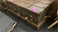 VINTAGE WOODEN TRUNK WITH LEATHER STAPS