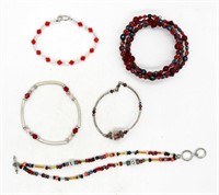 (5) MIX-AND-MATCH RED BEADED BRACELETS