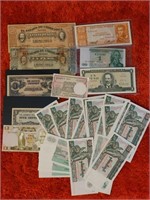 Lot of Foreign Coins & Paper Money & 2 $3 Bill