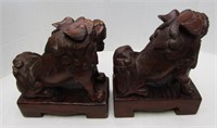 Chinese Carved Wood Foo Dog Statues