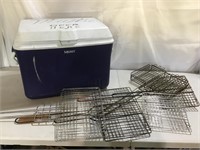 Assort grill baskets, cooler