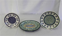 Three Small Polish Pottery Plates