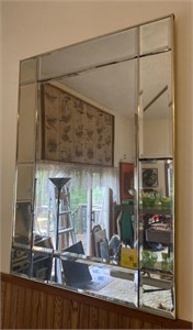 Brass Toned Metal Framed Beveled Panel Mirror,