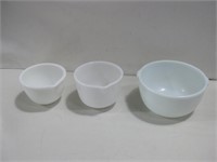 Three White Glass Bowls Largest 9"x 5"