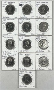 (13) Assorted Canada Half Dollar Coins