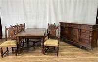 Heavily Carved Dining Table w/6 Chairs, Buffet