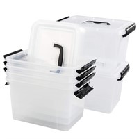 Leendines 5 Quart Storage Box Tote with Lid, 6 Pac