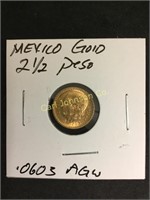 MEXICO GOLD PESO COIN, 2 1/2 PESO, .0603 AGW