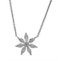 18KW Gold Marquise & Round Diamond Flower Necklace