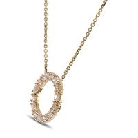 18KY Gold Emerald & Round Diamond Necklace