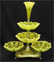 Vaseline Opal 4 tier epergne in silver plated
