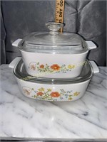 2 floral corningware casseroles with lids