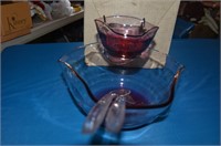 VINTAGE RUBY GLASS CHIP AND DIP SET