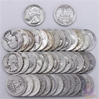 40 pcs. Mixed Dates Washington Quarter Dollars 90%