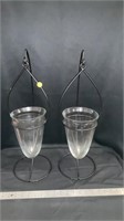 Decorative metal and glass hanging vase set