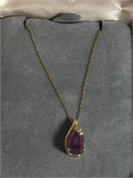 14K GOLD AMETHYST PENDANT & NECKLACE