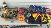 Gardening tools, flags , sprinklers
