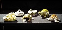 Enameled trinket boxes, frogs and turtles, and