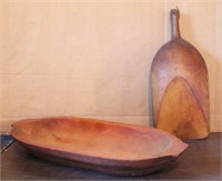 2 Pieces- wooden scoop & oval wooden bowl