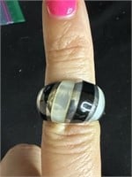 Sterling Pearl & Onyx Ring size 6.5