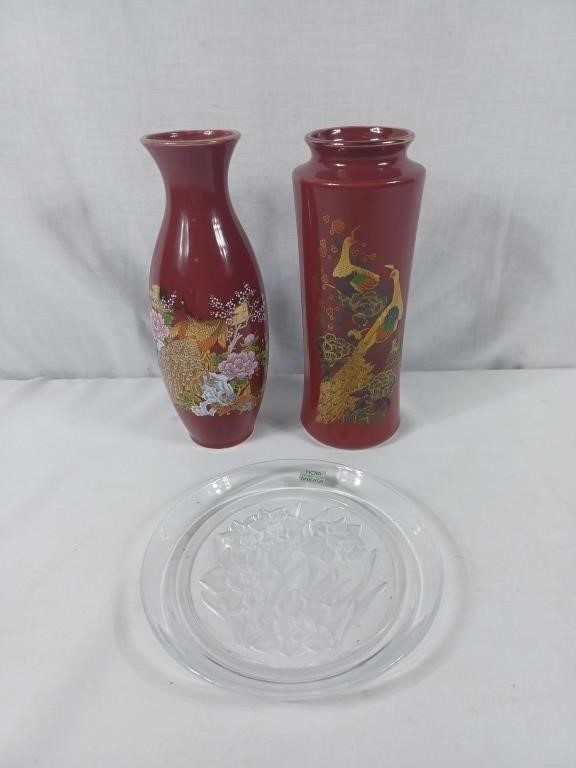 Painted vases made in japan and Mikasa crystal