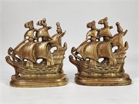 PAIR OF CAST IRON SAILING SHIP BOOKENDS