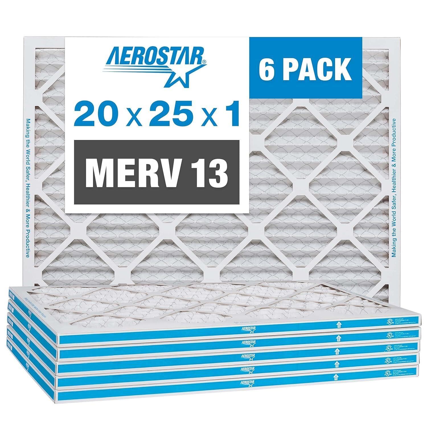 Aerostar 20x25x1 MERV 13 Air Filter  6 Pack