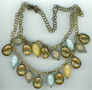 Mixed Color Bead + Bronze Necklace 24”