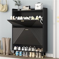 (READ)Shoe Storage Cabinet  2 Flip Drawers  Black