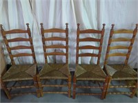 Set of 4 Antique Ladder Back Country Chairs