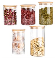 IZEJAZT Glass Jars With Bamboo Lids. 5 Pc Set