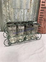 Set of 8 glasses in metal carrier