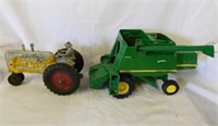Vintage yellow metal tractor w/ driver, missing 1