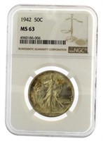 1942 MS63 Walking Liberty Silver Half Dollar