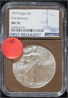2019 FIRST RELEASES SILVER EAGLE $1 COIN - MS70