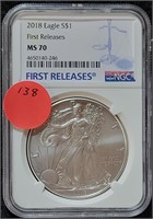 2018 FIRST RELEASES SILVER EAGLE $1 COIN - MS70