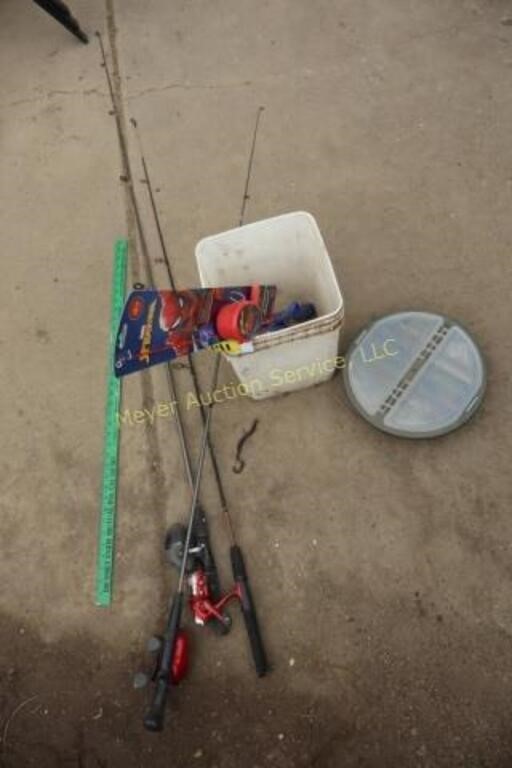 fishing poles, tackle box, etc