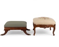 Two antique-style ottomans/footstools