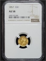 1857 Indian Head Gold Dollar NGC AU58 Nice!
