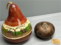 2 Hand Carved Gourds