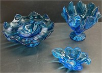 Turquoise Viking Glass Pedestal Bowls and Candy