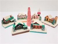 7pc Vintage Handmade Cardboard Christmas Village